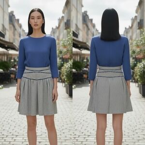 Hype Mini Skirt Womens 8‎ Blue White Striped Linen Blend Coastal Nautical Preppy